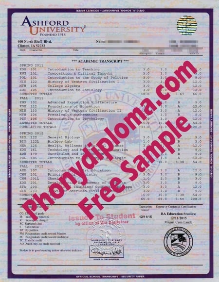 Usa Ashford University House Design Transcript Free Sample From Phonydiploma · United States