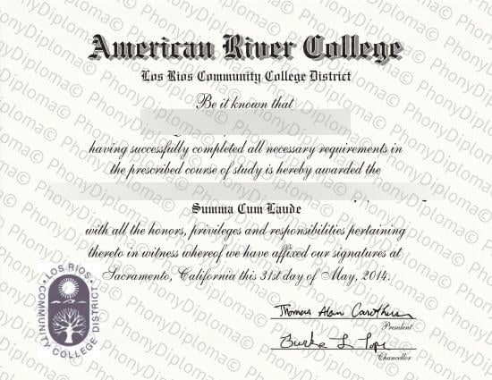 Usa California American River College Free Sample From Phonydiploma · United States