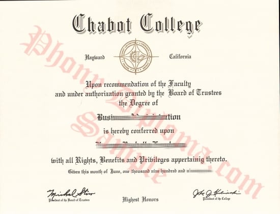 Usa California Chabot College Free Sample From Phonydiploma · United States