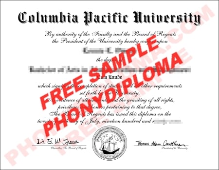 Usa California Columbia Pacific University Free Sample From Phonydiploma · United States