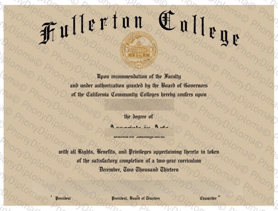 Usa California Fullerton College Free Sample From Phonydiploma · United States