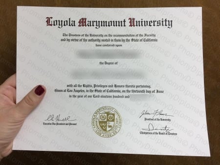 Usa California Loyola Marymount University Diploma Free Sample From Phonydiploma · United States