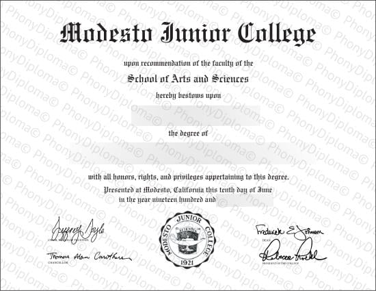 Usa California Modesto Junior College Free Sample From Phonydiploma · United States