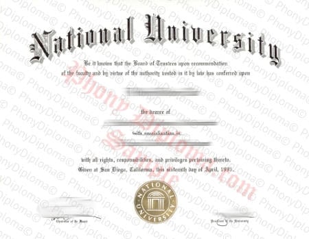Usa California National University Free Fake Diploma Sample · United States