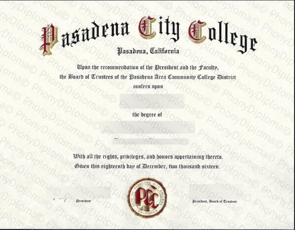 Usa California Pasadena City College Free Sample From Phonydiploma · United States