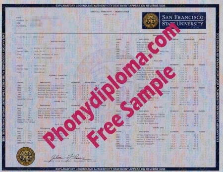 Usa California San Francisco State University Actual Match Transcript Fake Diploma Sample · United States