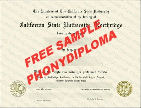 Usa California State University Northridge Fake Diploma Sample · United States