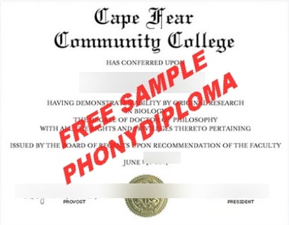 Usa Cape Fear Community College Diploma Free Sample From Phonydiploma · United States