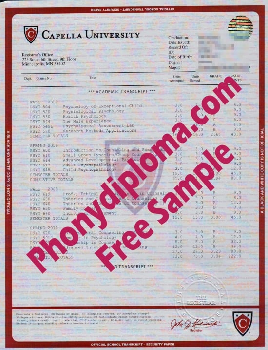 Usa Capella University House Design Transcript Free Sample From Phonydiploma · United States