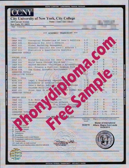 Usa City University Of New York City College House Design Transcripts Free Sample From Phonydiploma · United States