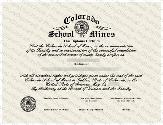 Usa Colorado School Of Mines Fake Diploma From Phonydiploma · United States
