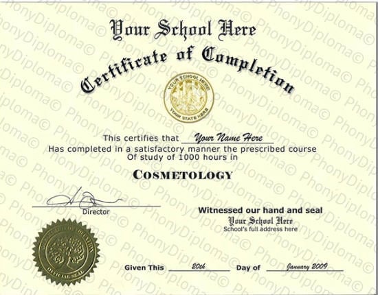Usa Cosmetology Certificate Free Sample From Phonydiploma · United States