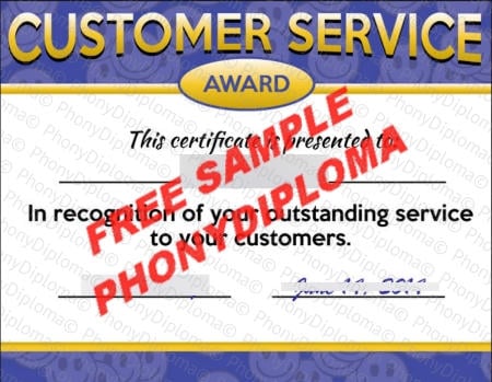Usa Customer Service Award Certificate Fake Diploma Sample · United States