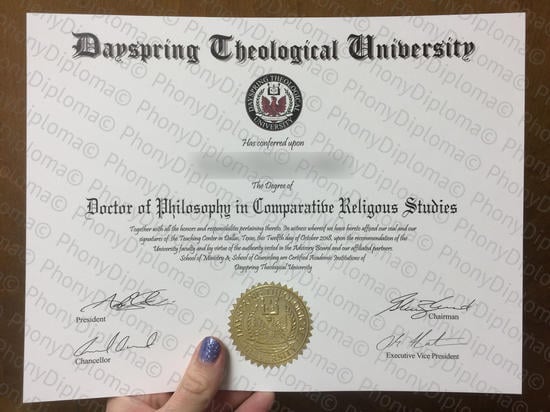 Usa Dayspring Theological University Free Sample From Phonydiploma · United States