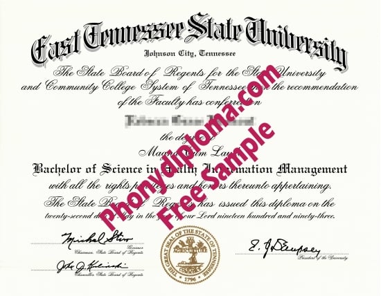 Usa East Tennessee State University Free Sample From Phonydiploma · United States