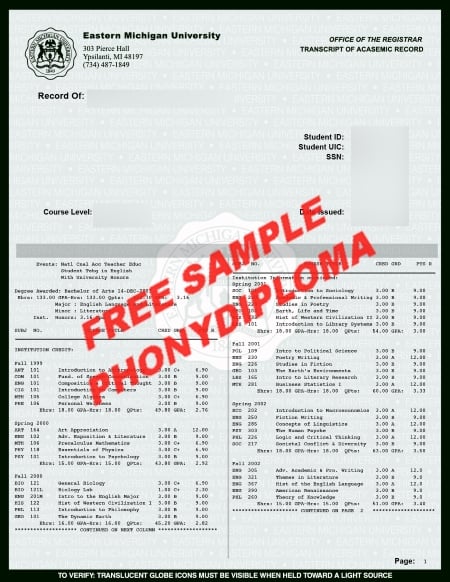 Usa Eastern Michigan Actual Match Transcript Free Sample From Phonydiploma · United States