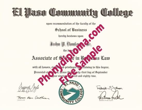 Usa El Paso Community College Free Sample From Phonydiploma · United States
