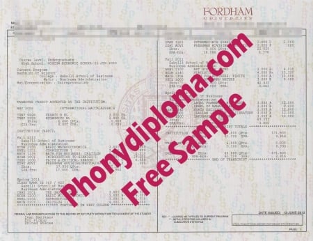Usa Fordham University Actual Match Transcript Free Sample From Phonydiploma · United States