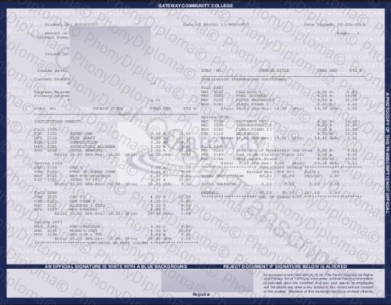 Usa Gateway Technical College Actual Match Transcript Free Sample From Phonydiploma · United States
