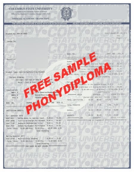 Usa Georgia Columbus State University Actual Match Transcript Free Sample From Phonydiploma · United States