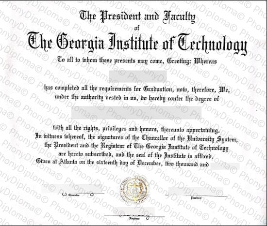 Usa Georgia Institute Of Technology Fake Diploma From Phonydiploma · United States