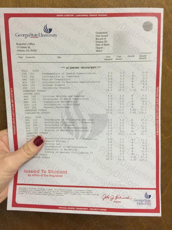 Usa Georgia State University House Match Transcript Free Sample From Phonydiploma · United States