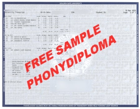 Usa Golden Gate University Actual Match Transcript Free Sample From Phonydiploma · United States