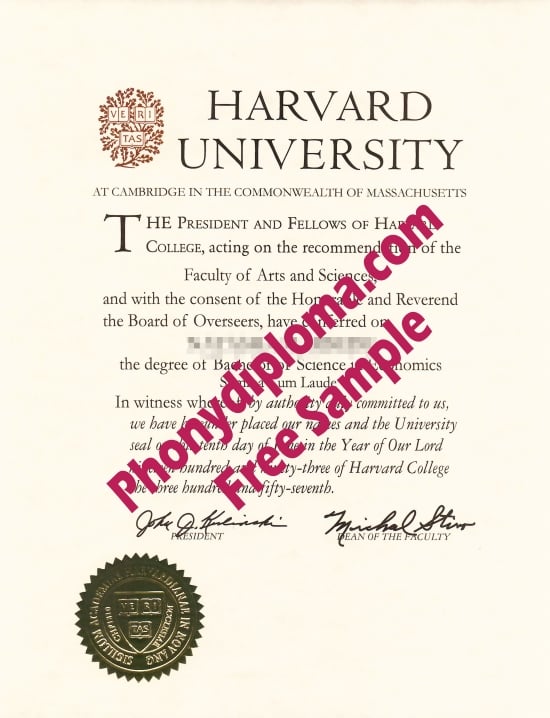 Usa Harvard University Free Sample From Phonydiploma · United States
