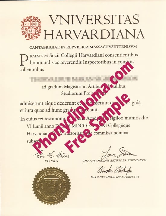 Usa Harvard University In Latin Free Sample From Phonydiploma · United States
