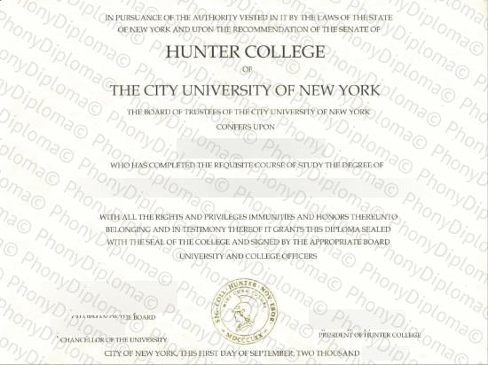 Usa Hunter College Of The City University Of New York Free Sample From Phonydiploma · United States