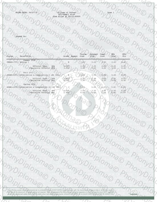 Usa Illinois College Of Dupage Actual Match Transcript Free Sample From Phonydiploma · United States