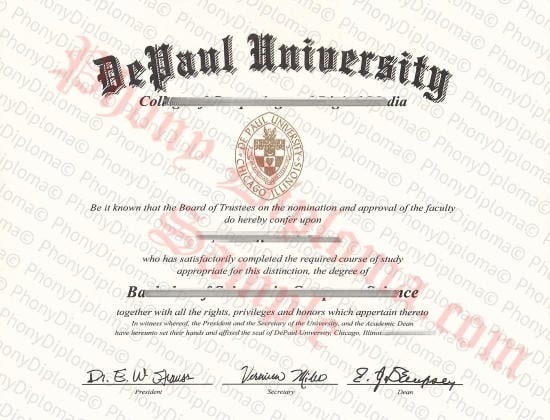 Usa Illinois Depaul University Free Sample From Phonydiploma · United States