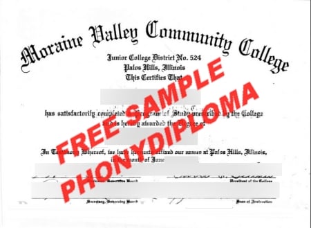 Usa Illinois Moraine Valley Community College Free Sample From Phonydiploma · United States