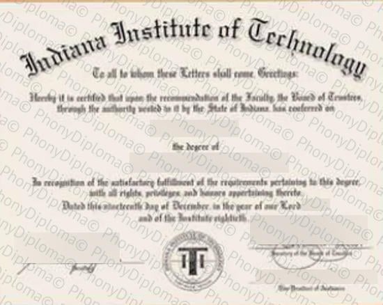 Usa Indiana Institute Of Technology Free Sample From Phonydiploma · United States