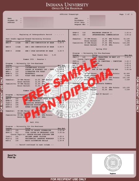 Usa Indiana University Actual Match Transcript Free Sample From Phonydiploma · United States