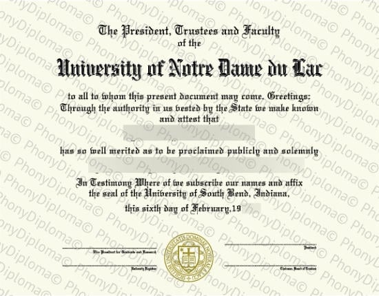 Usa Indiana University Of Notre Dame Free Sample From Phonydiploma · United States
