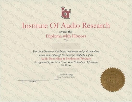 Usa Institute Of Audio Research Free Sample From Phonydiploma · United States