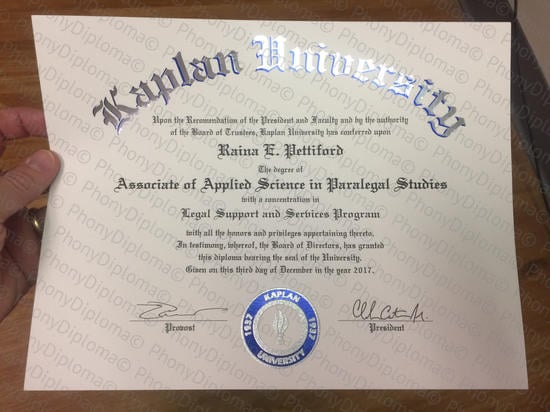 Usa Kaplan University Fake Diploma From Phonydiploma · United States