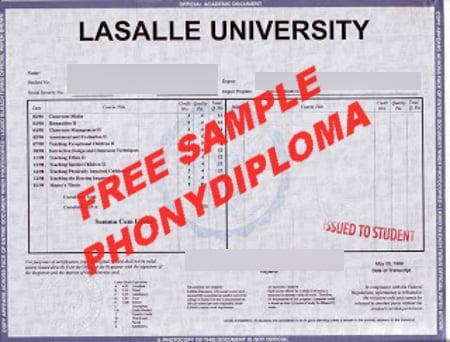 Usa Lasalle University Actual Match Transcript Free Sample From Phonydiploma · United States