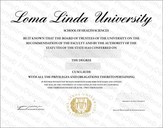 Usa Loma Linda University Free Sample From Phonydiploma · United States