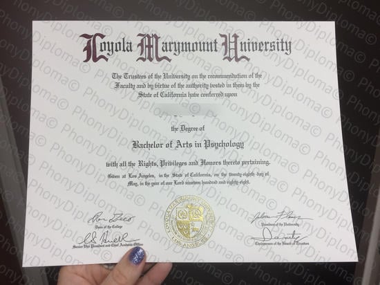 Usa Loyola Marymount University Free Sample From Phonydiploma · United States