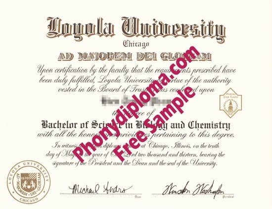 Usa Loyola University Chicago Illinois Free Sample From Phonydiploma · United States