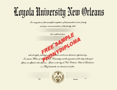 Usa Loyola University New Orleans Diploma Free Sample From Phonydiploma · United States