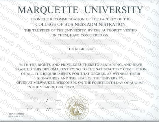 Usa Marquette University Free Sample From Phonydiploma · United States