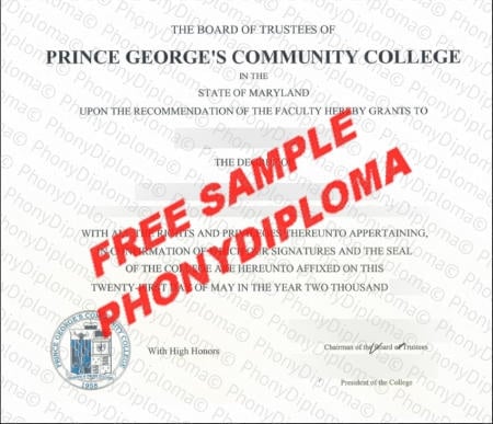 Usa Maryland Prince Georges Community College Fake Diploma Sample · United States