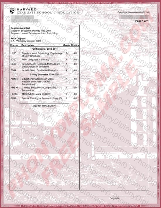 Usa Massachusetts Harvard Actual Match Transcript Free Sample From Phonydiploma · United States