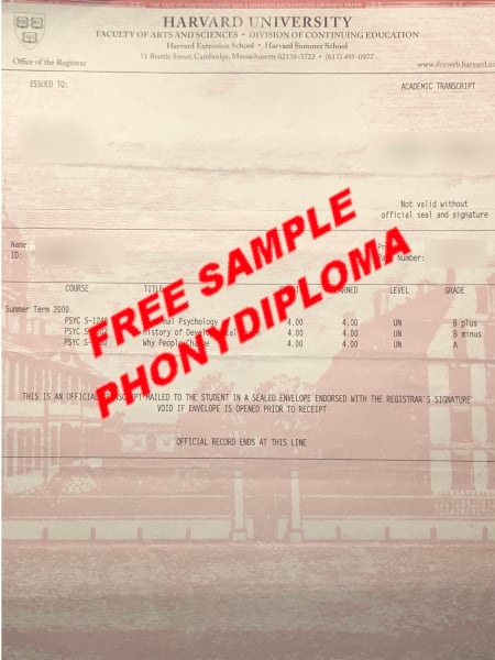 Usa Massachusetts Harvard Extension Actual Match Transcript Free Sample From Phonydiploma · United States