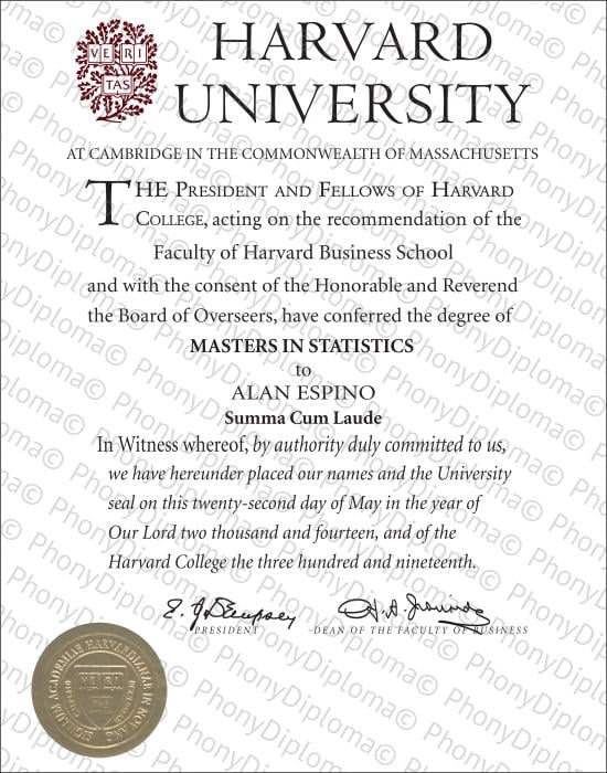 Usa Massachusetts Harvard University Free Sample From Phonydiploma · United States