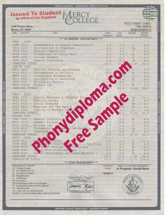 Usa Mercy College House Design Transcripts Free Sample From Phonydiploma · United States