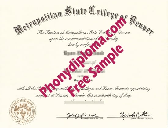 Usa Metropolitan State College Of Denver Free Sample From Phonydiploma · United States